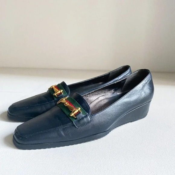 Vintage Town Shoes Horsebit Detail Black Low Wedge Loafers 38.5 - Picture 7 of 11